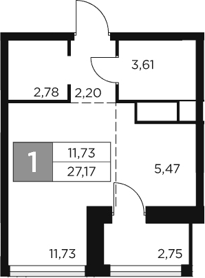 Планировка — Восток 2, Студия, 26 м²