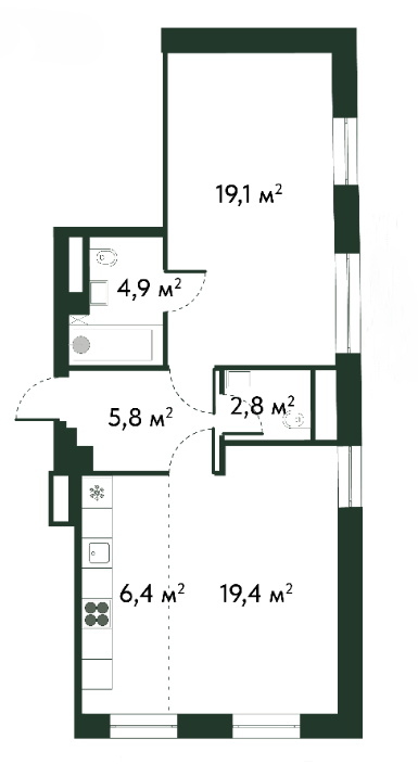 Планировка — МФК Arkenston, 2-комн., 58 м²