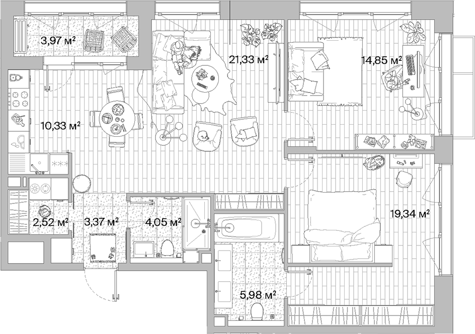 Планировка — МЫС, 3-комн., 82 м²