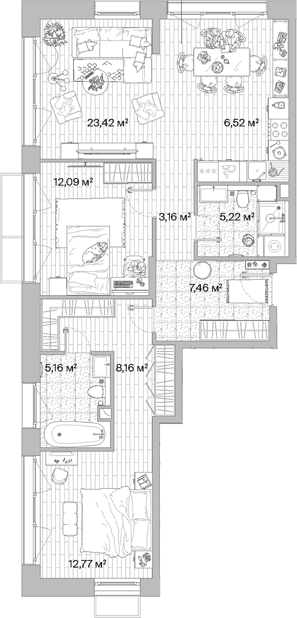 Планировка — МЫС, 3-комн., 84 м²