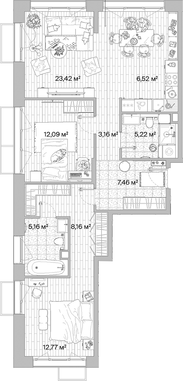 Планировка — МЫС, 3-комн., 84 м²