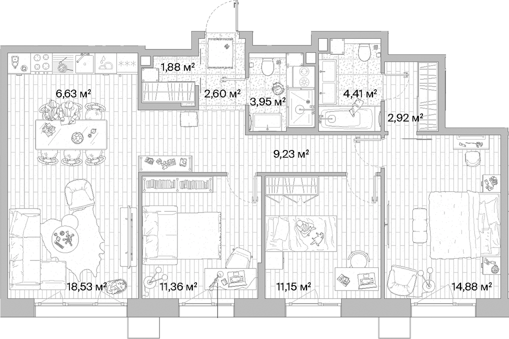 Планировка — МЫС, 4-комн., 88 м²