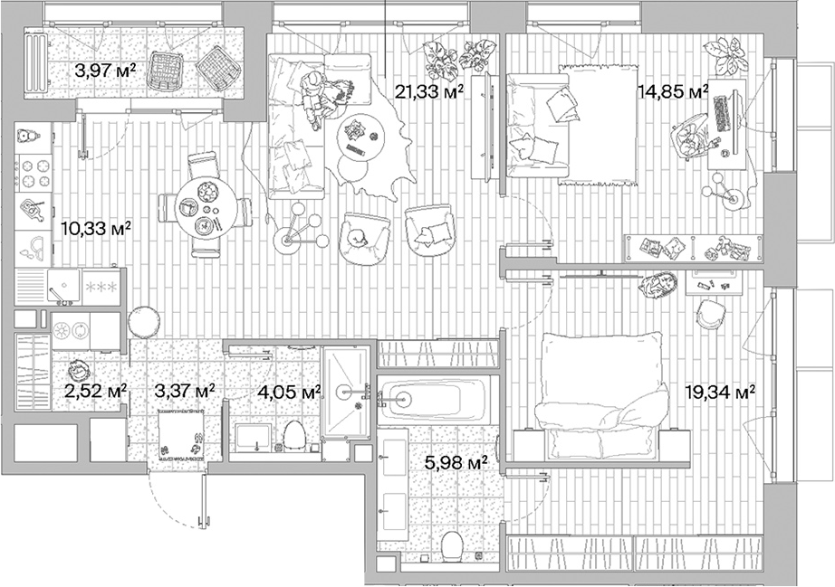 Планировка — МЫС, 3-комн., 82 м²