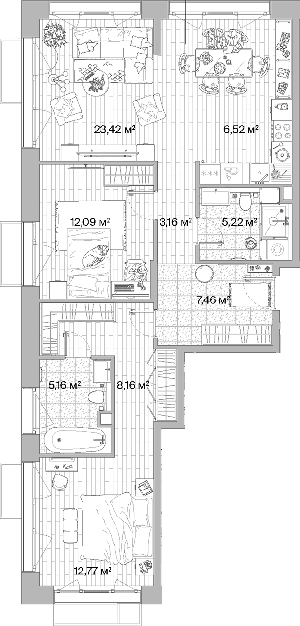 Планировка — МЫС, 3-комн., 84 м²