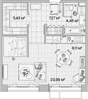 Планировка — МЫС, Студия, 44 м²