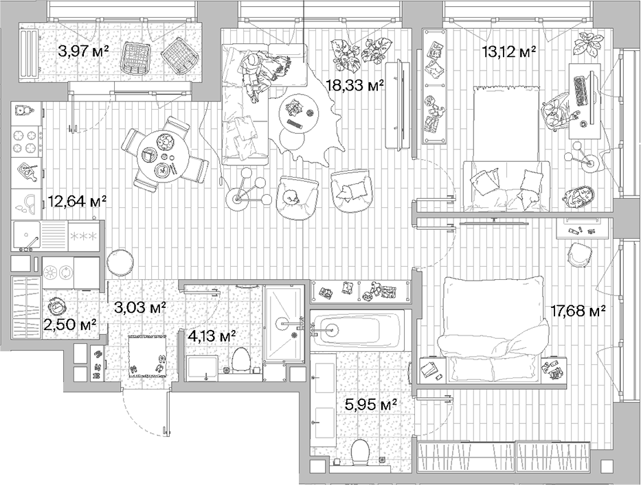 Планировка — МЫС, 3-комн., 77 м²