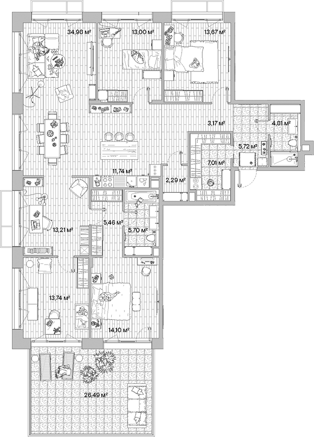 Планировка — МЫС, 5-комн., 149 м²