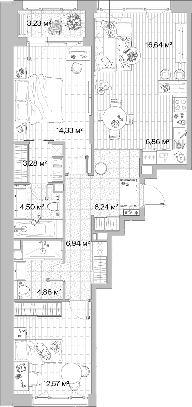 Планировка — МЫС, 3-комн., 76 м²