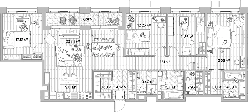 Планировка — МЫС, 5-комн., 121 м²