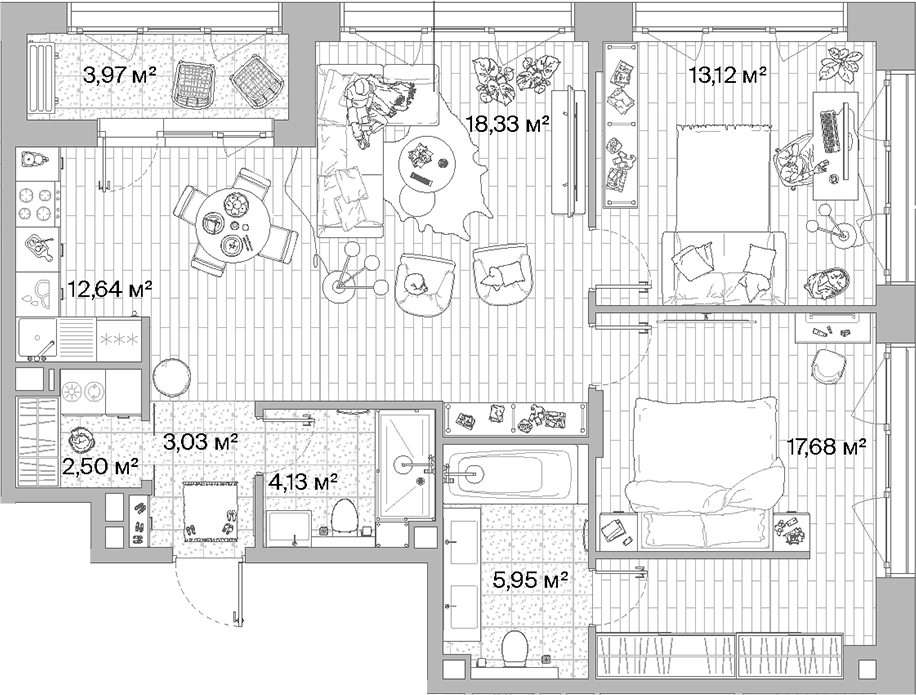 Планировка — МЫС, 3-комн., 77 м²