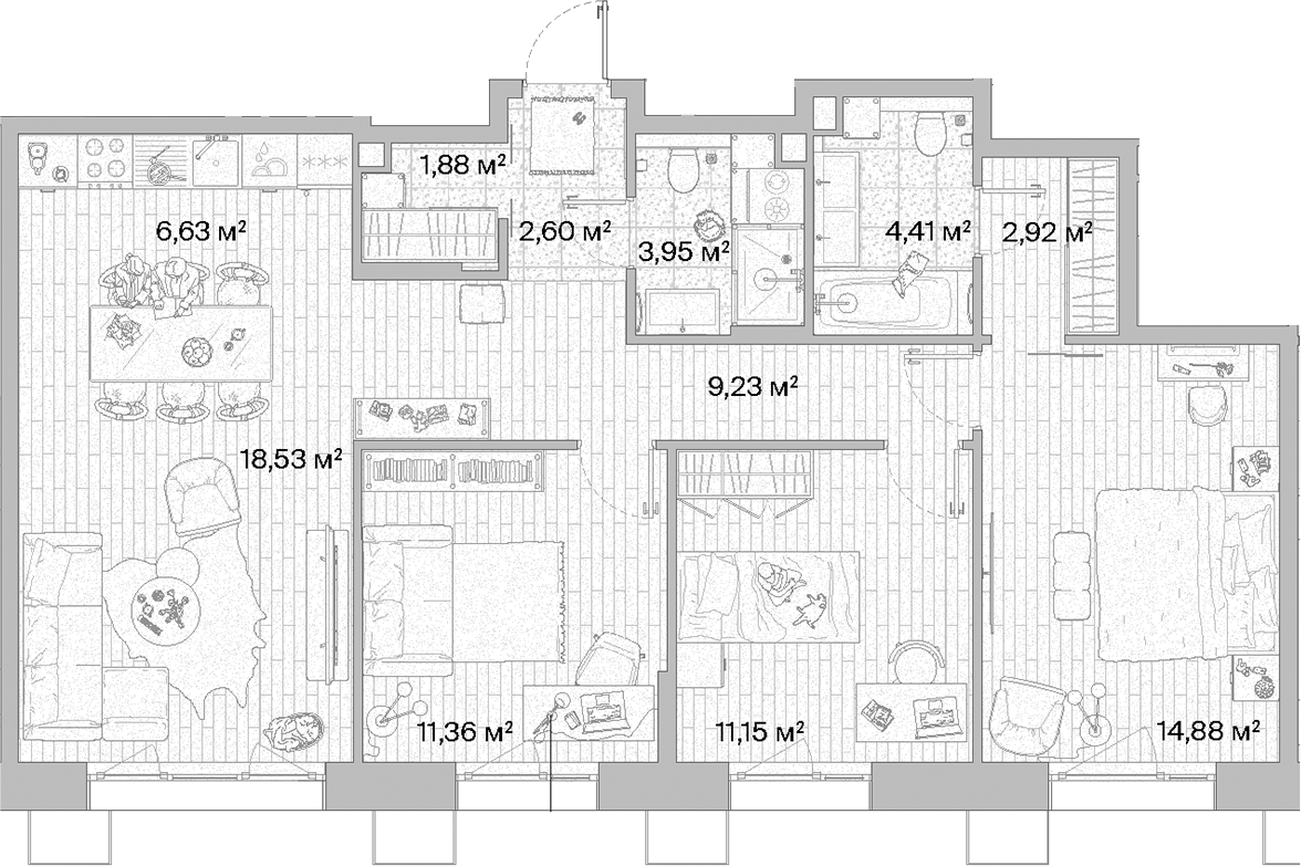 Планировка — МЫС, 4-комн., 88 м²