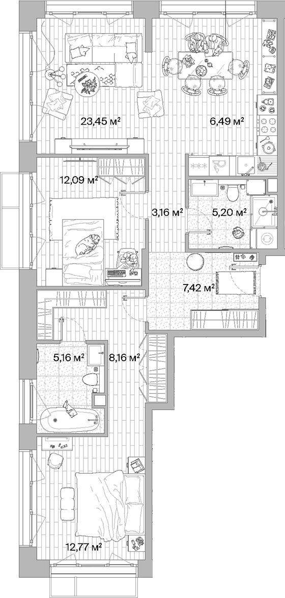 Планировка — МЫС, 3-комн., 84 м²