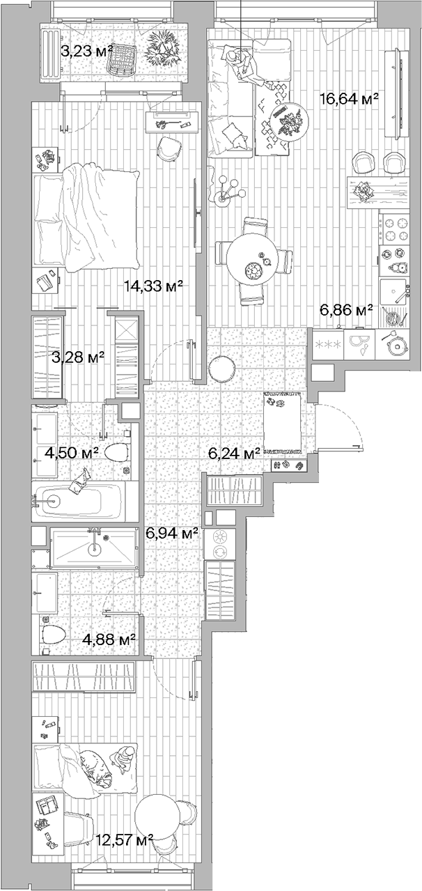 Планировка — МЫС, 3-комн., 76 м²