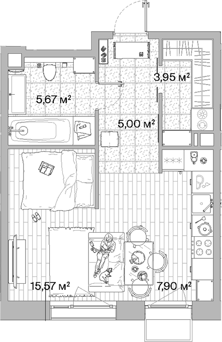Планировка — МЫС, Студия, 38 м²