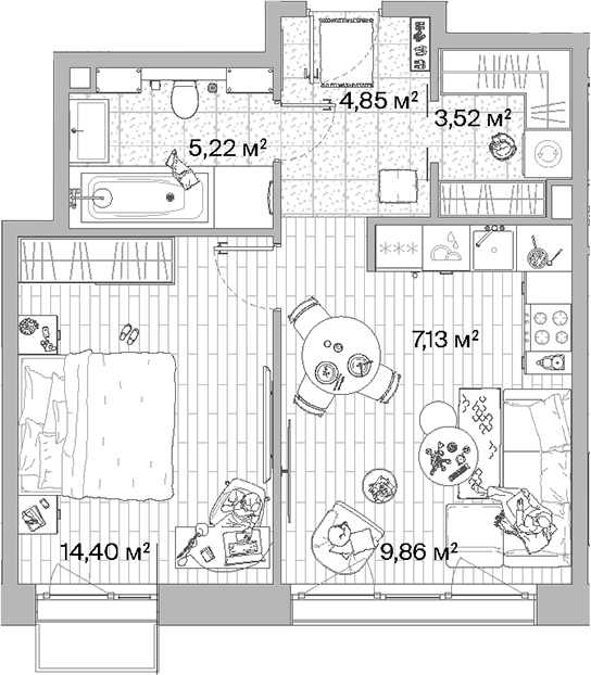 Планировка — МЫС, 2-комн., 45 м²