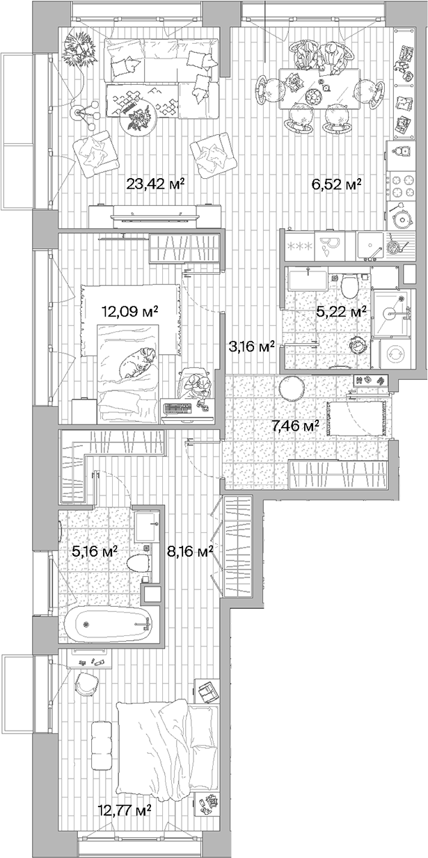 Планировка — МЫС, 3-комн., 84 м²