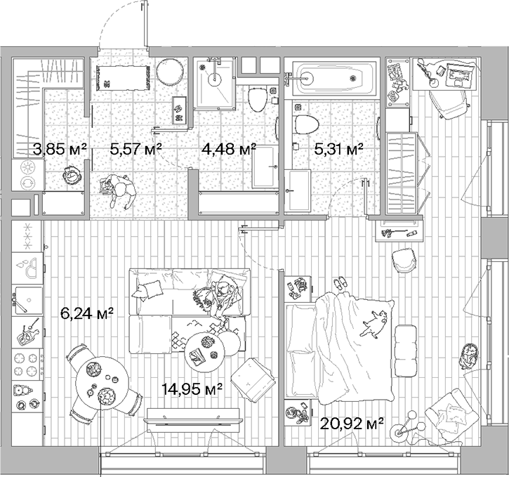 Планировка — МЫС, 2-комн., 61 м²