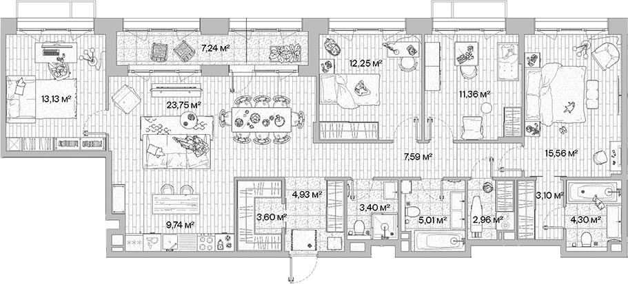 Планировка — МЫС, 5-комн., 121 м²