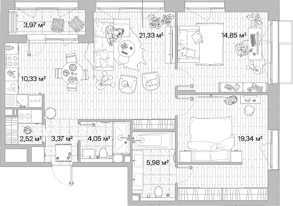 Планировка — МЫС, 3-комн., 82 м²