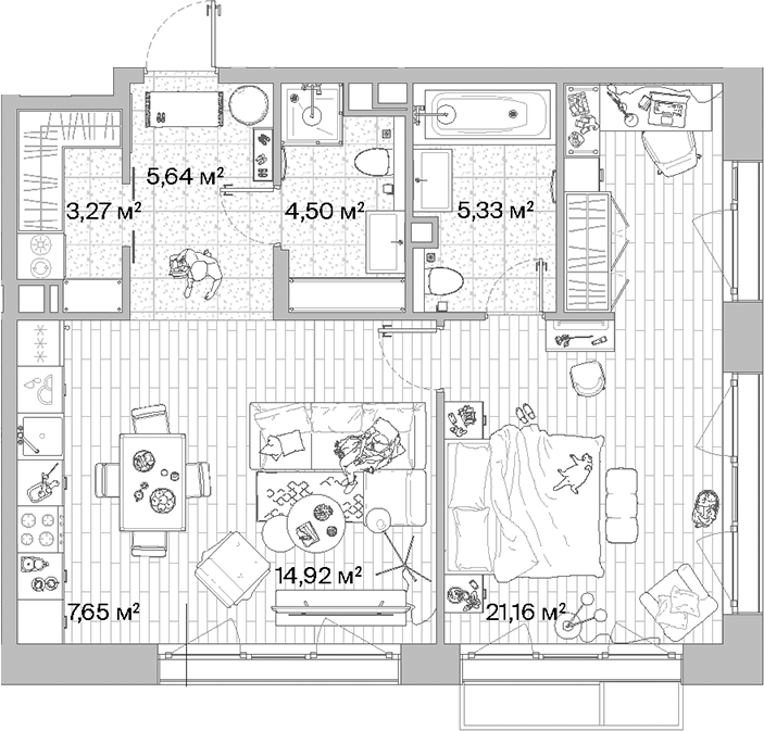 Планировка — МЫС, 2-комн., 62 м²