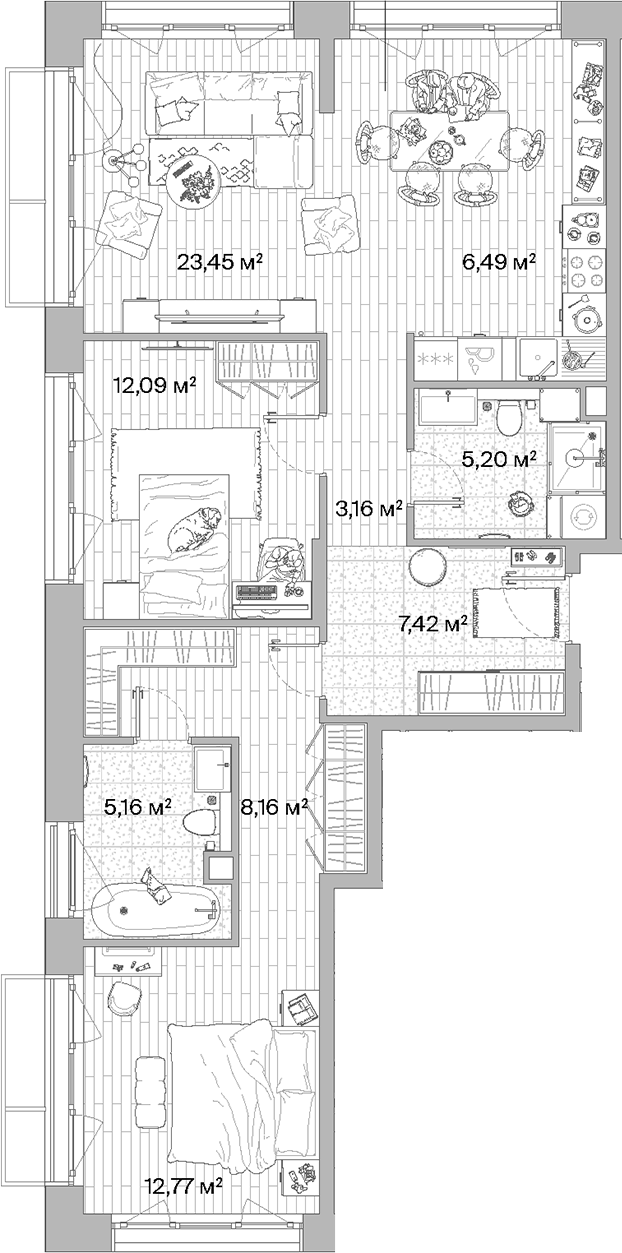Планировка — МЫС, 3-комн., 84 м²
