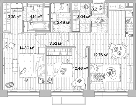 Планировка — МЫС, 2-комн., 64 м²