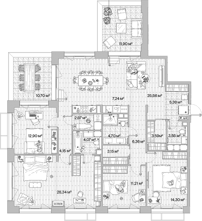 Планировка — МЫС, 5-комн., 141 м²