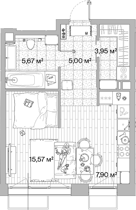 Планировка — МЫС, Студия, 38 м²