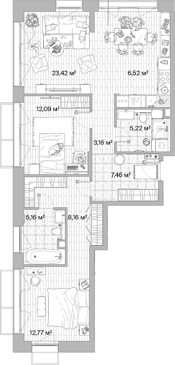 Планировка — МЫС, 3-комн., 84 м²