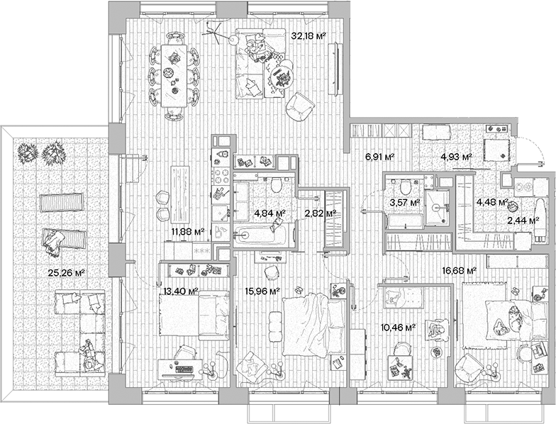 Планировка — МЫС, 5-комн., 131 м²