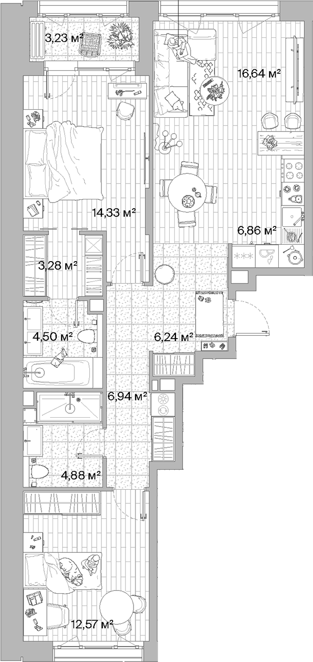 Планировка — МЫС, 3-комн., 76 м²