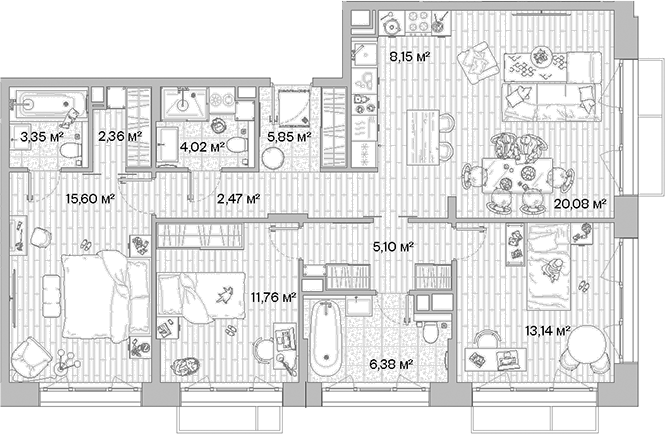 Планировка — МЫС, 4-комн., 98 м²