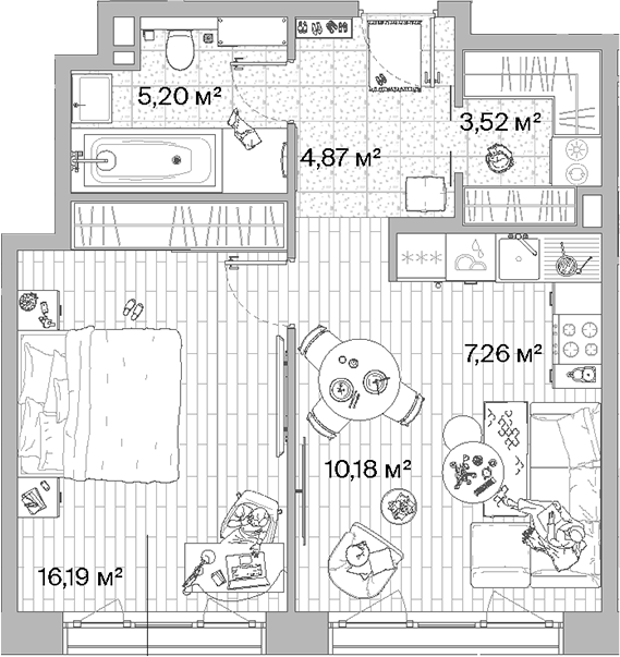 Планировка — МЫС, 2-комн., 47 м²