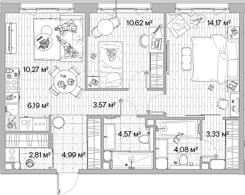 Планировка — МЫС, 3-комн., 65 м²