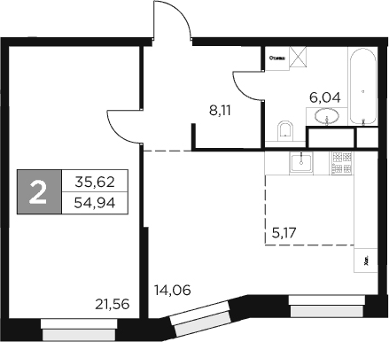 Планировка — Восток 2, 2-комн., 55 м²