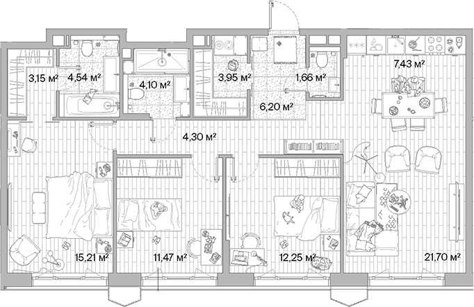 Планировка — МЫС, 4-комн., 96 м²