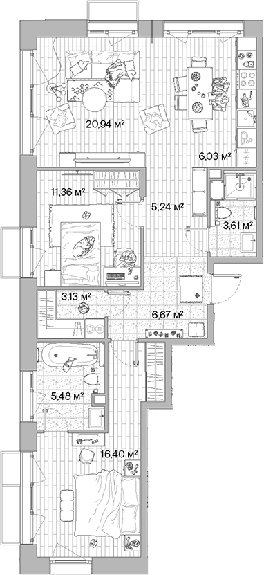 Планировка — МЫС, 3-комн., 79 м²