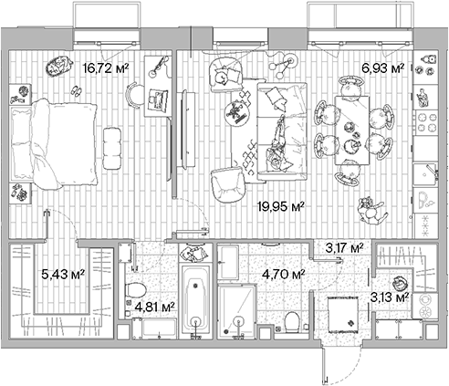 Планировка — МЫС, 2-комн., 65 м²