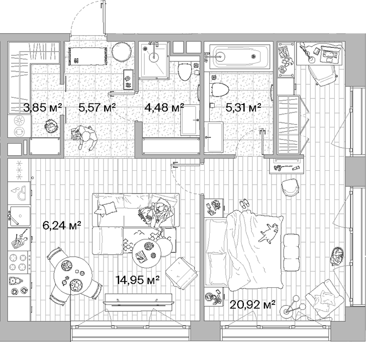 Планировка — МЫС, 2-комн., 61 м²