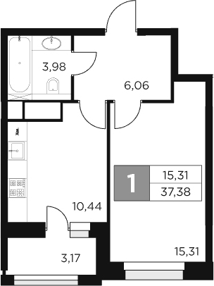 Планировка — Восток 2, 1-комн., 36 м²