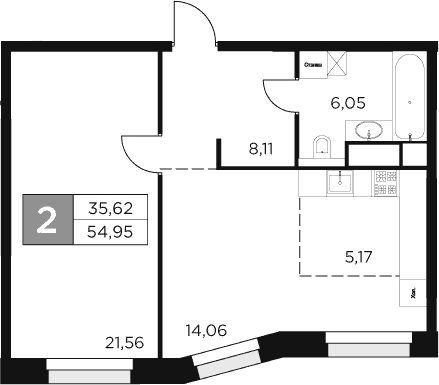 Планировка — Восток 2, 2-комн., 55 м²