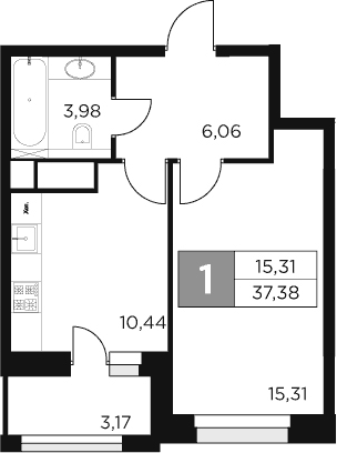 Планировка — Восток 2, 1-комн., 36 м²