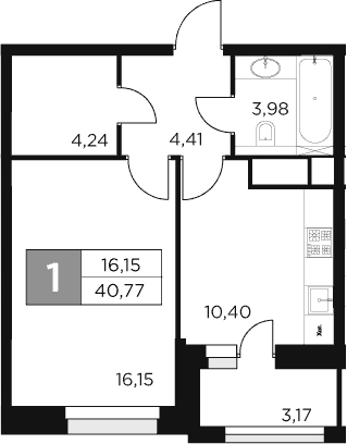 Планировка — Восток 2, 1-комн., 39 м²