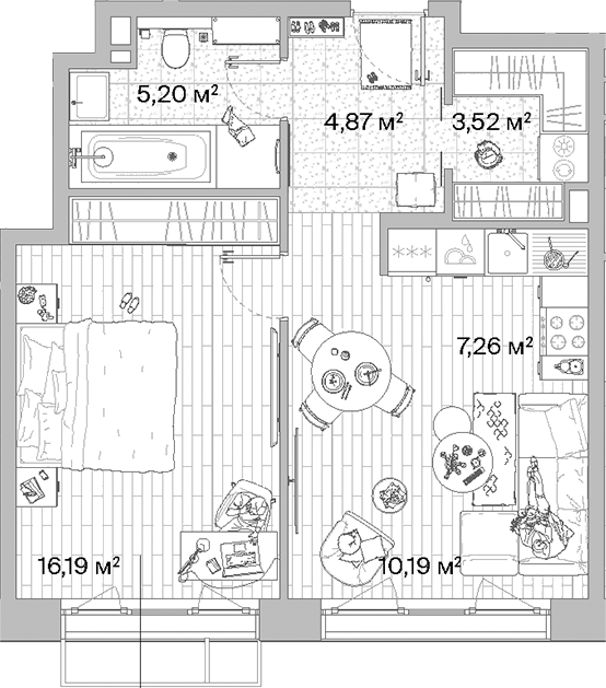 Планировка — МЫС, 2-комн., 47 м²