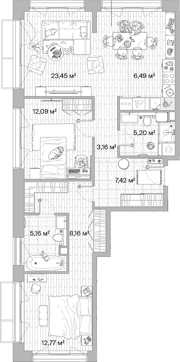 Планировка — МЫС, 3-комн., 84 м²
