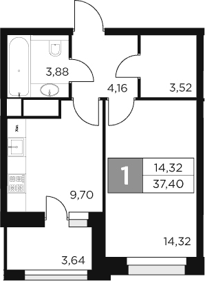 Планировка — Восток 2, 1-комн., 36 м²