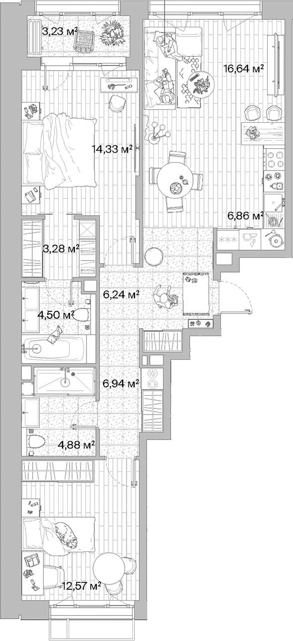 Планировка — МЫС, 3-комн., 76 м²