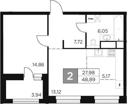 Планировка — Восток 2, 2-комн., 47 м²