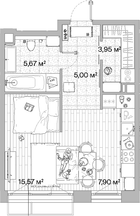 Планировка — МЫС, Студия, 38 м²