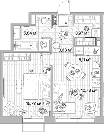 Планировка — МЫС, 2-комн., 46 м²